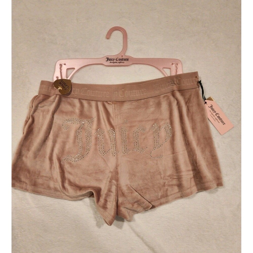 Juicy Couture Brown Velour Rhinestone Logo Sleep Shorts Women Size L Loungewear